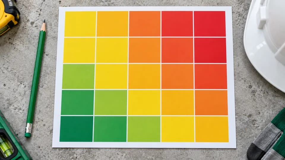 Five-by-five risk matrix on a contractor’s desk