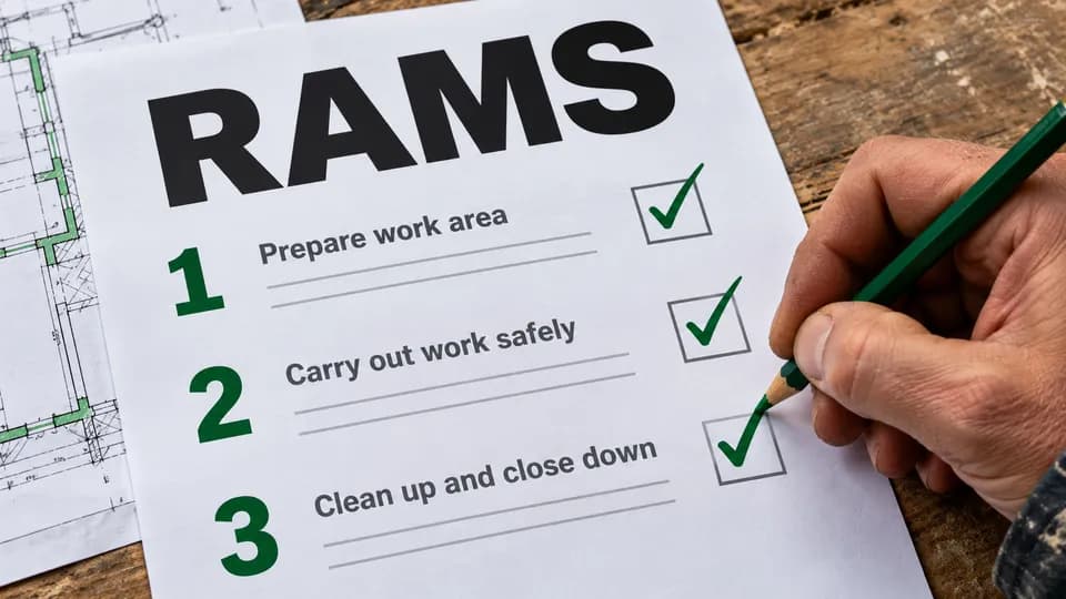 Contractor writing a RAMS work plan with numbered steps